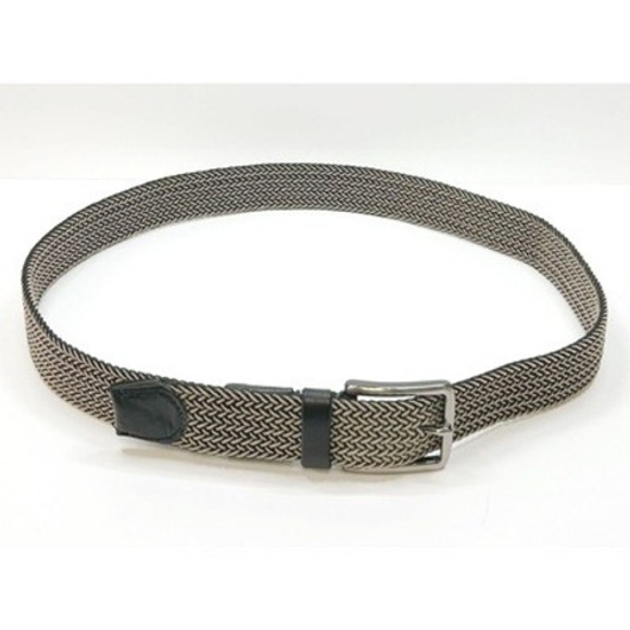 TOMMY BAHAMA Two Tone Stretchy Woven Belt Leather Trim Beige Black Sz S/M 30-36" - Picture 3 of 5